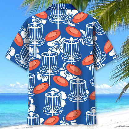 Disc Golf Hibiscus Blue Hawaiian Shirt