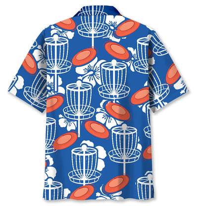 Disc Golf Hibiscus Blue Hawaiian Shirt