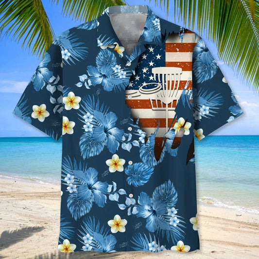 Disc Golf Usa Blue Tropical Hawaiian Shirt - S - hawaiian shirt