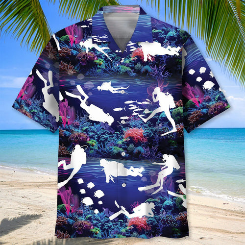 Diving with Neon Coral Ocean Hawaiian Shirt
