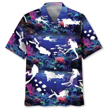 Diving with Neon Coral Ocean Hawaiian Shirt