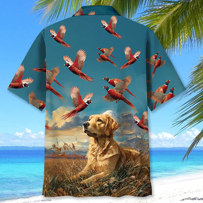 Dog Hunting Pheasant Art Hawaiian Shirt