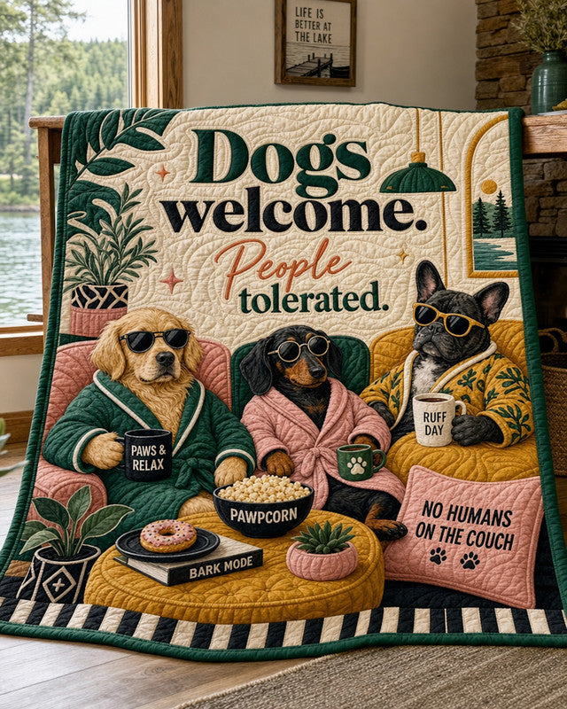 Dogs Rule Quilt Blanket - Quilted Blanket by OtterMia