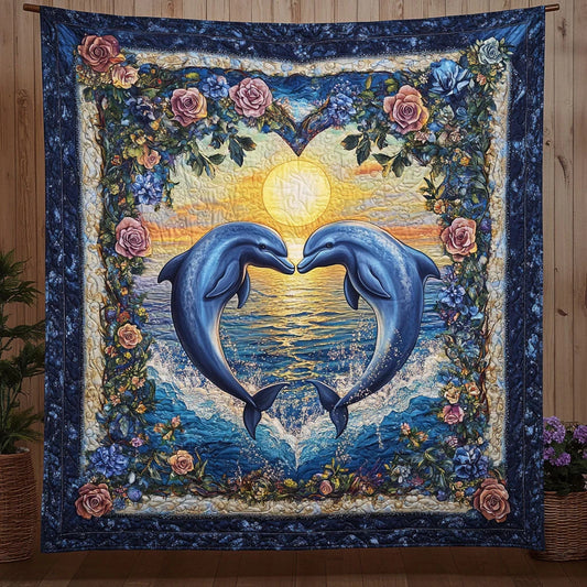 Dolphin And Roses Quilt Blanket