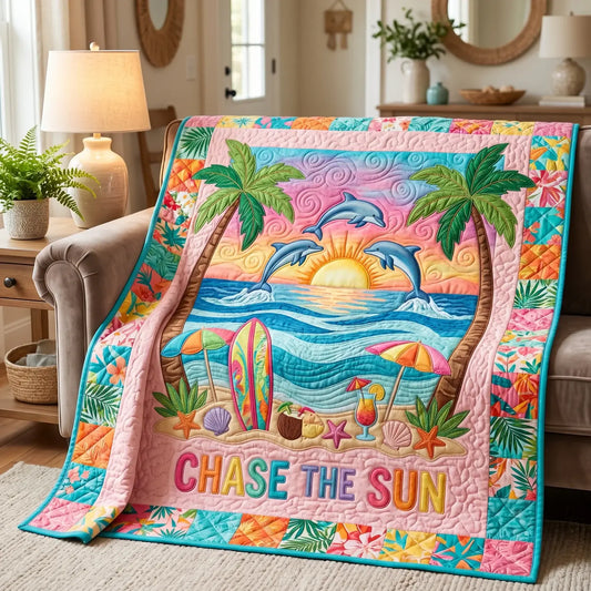 Dolphin Chase The Sun Quilt Blanket