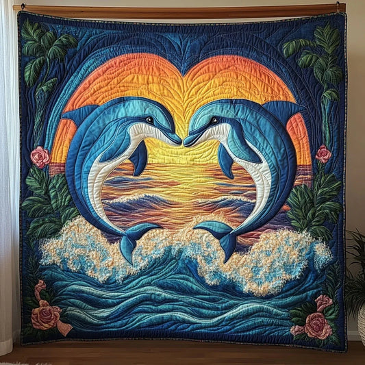Dolphins Sunset Quilt Blanket