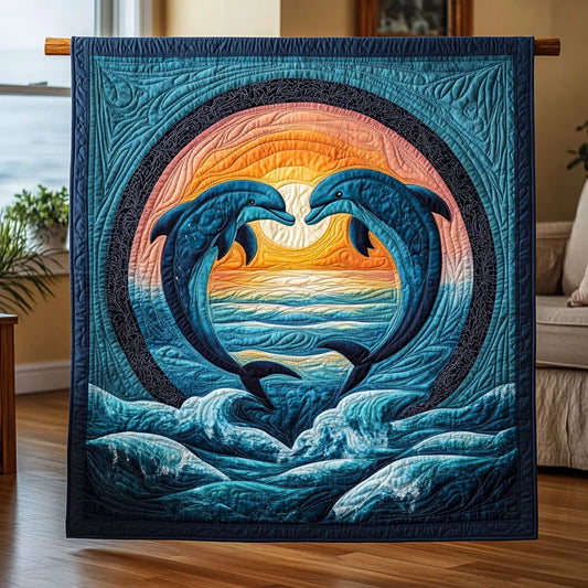Dolphins Sunset Quilt Blanket