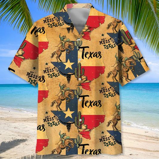 Don T Mess with Texas Cowboy Hawaiian Shirt - S - hawaiian shirt