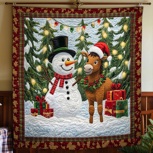 Donkey And Snowman Quilt Blanket