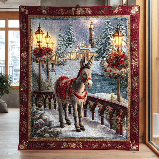 Donkey Christmas Night Quilt Blanket