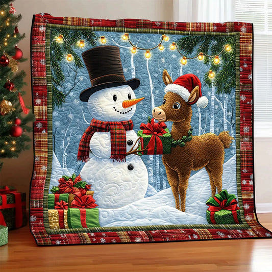 Donkey Christmas Snowman Quilt Blanket
