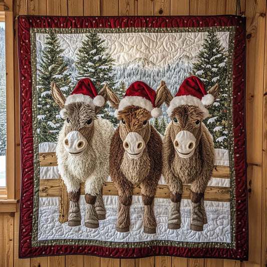Donkey In Snow Quilt Blanket