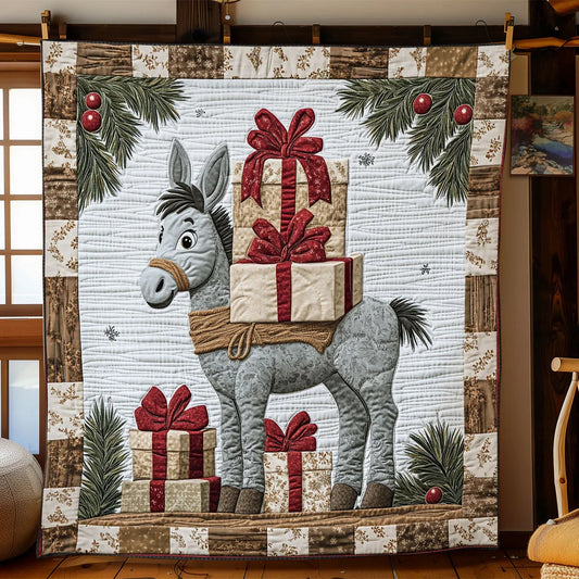 Donkey's Christmas Gifts Quilt Blanket