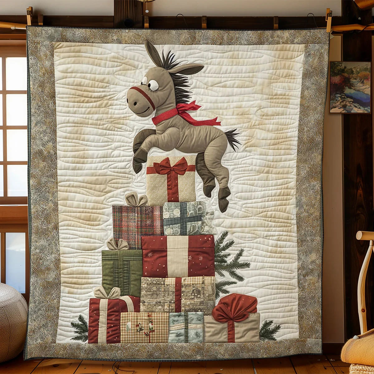 Donkey's Xmas Gift Quilt Blanket