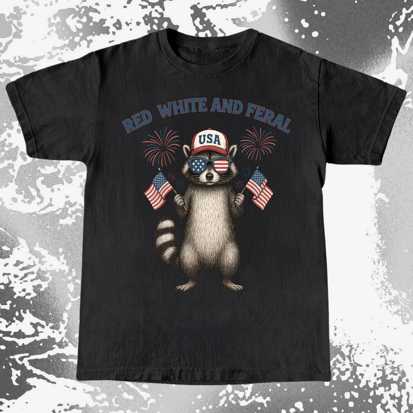 Red White And Feral Raccoon USA Shirt, funny meme tee gift (view 3)