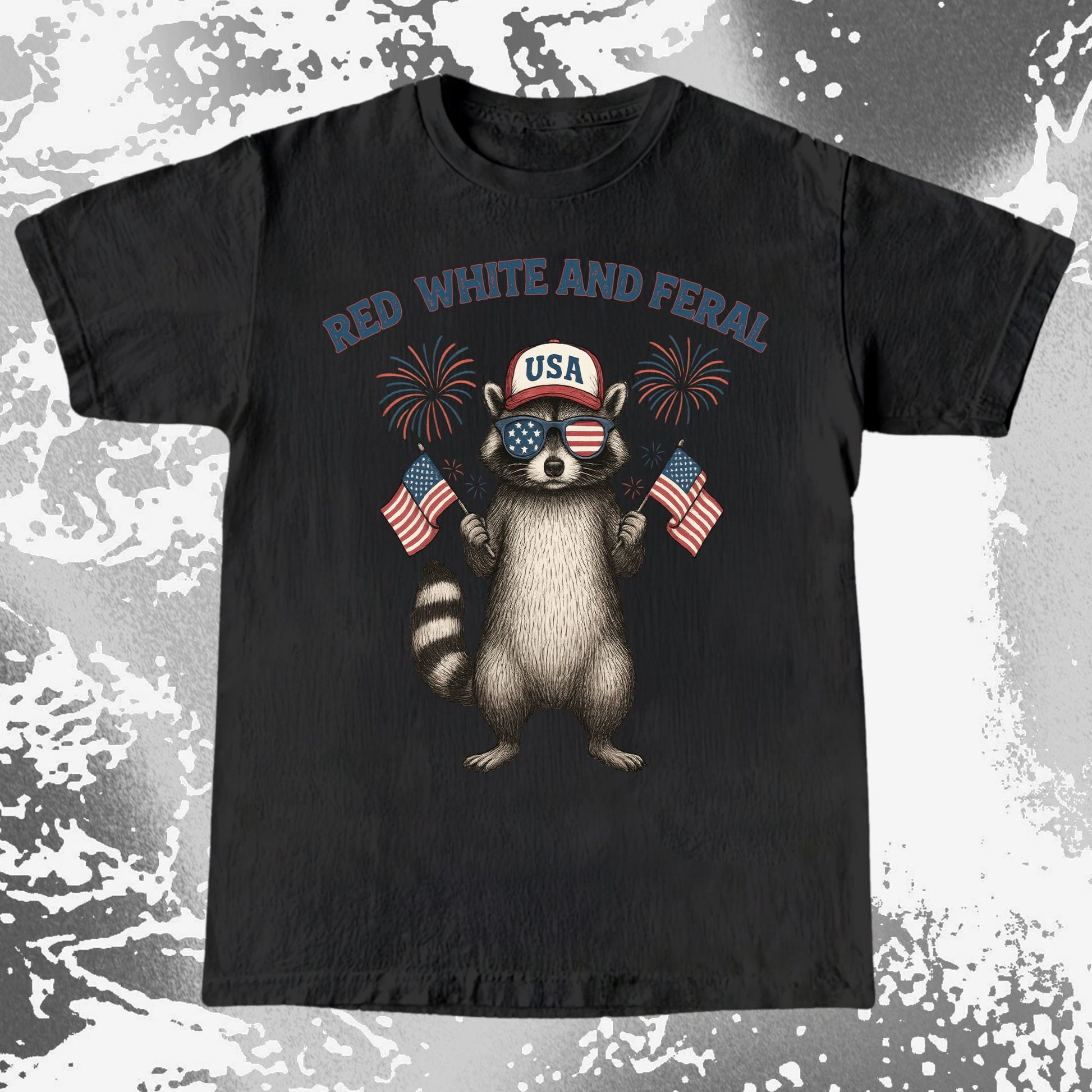 Red White And Feral Raccoon USA Shirt, funny meme tee gift (view 3)