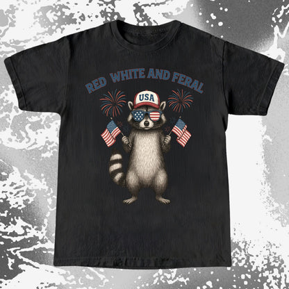 Red White And Feral Raccoon USA Shirt, funny meme tee gift (view 3)