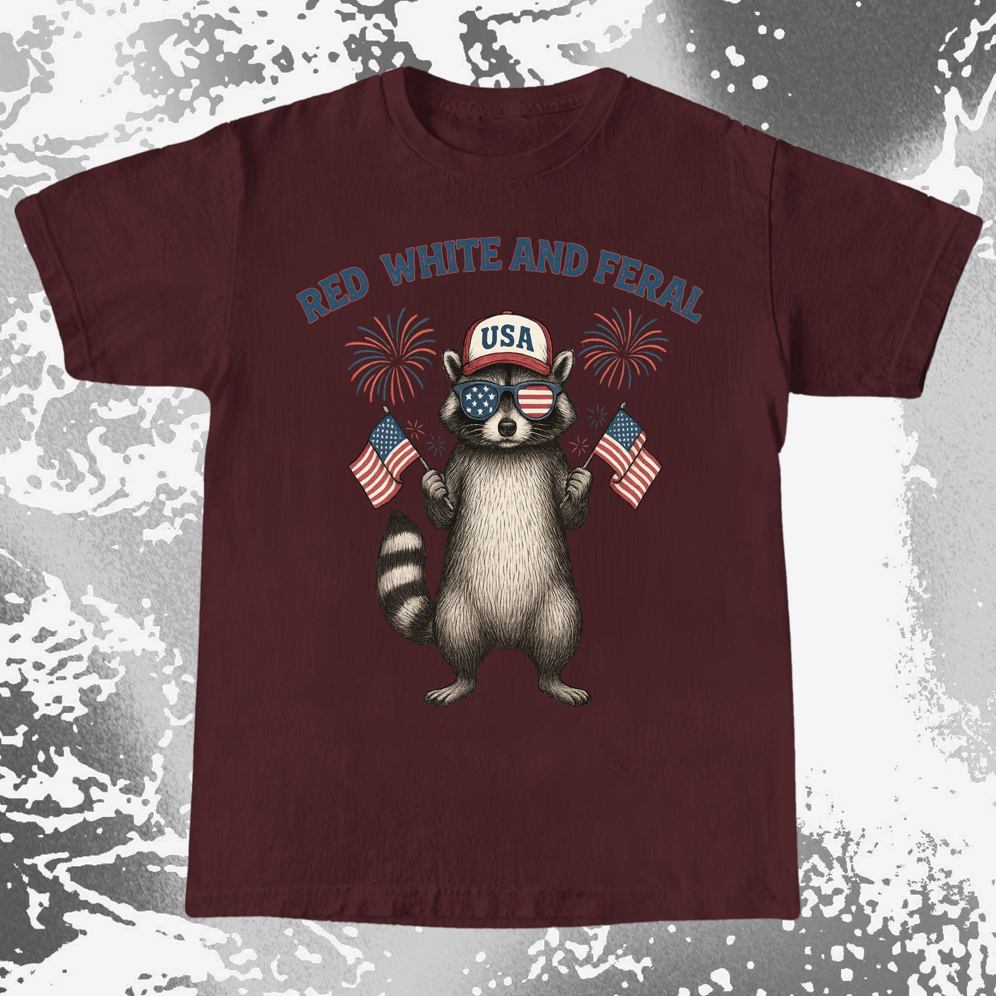 Red White And Feral Raccoon USA Shirt, funny meme tee gift (view 9)