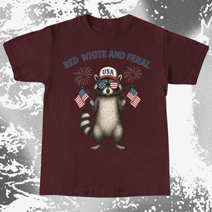 Red White And Feral Raccoon USA Shirt, funny meme tee gift (view 9)