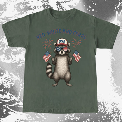 Red White And Feral Raccoon USA Shirt, funny meme tee gift (view 6)