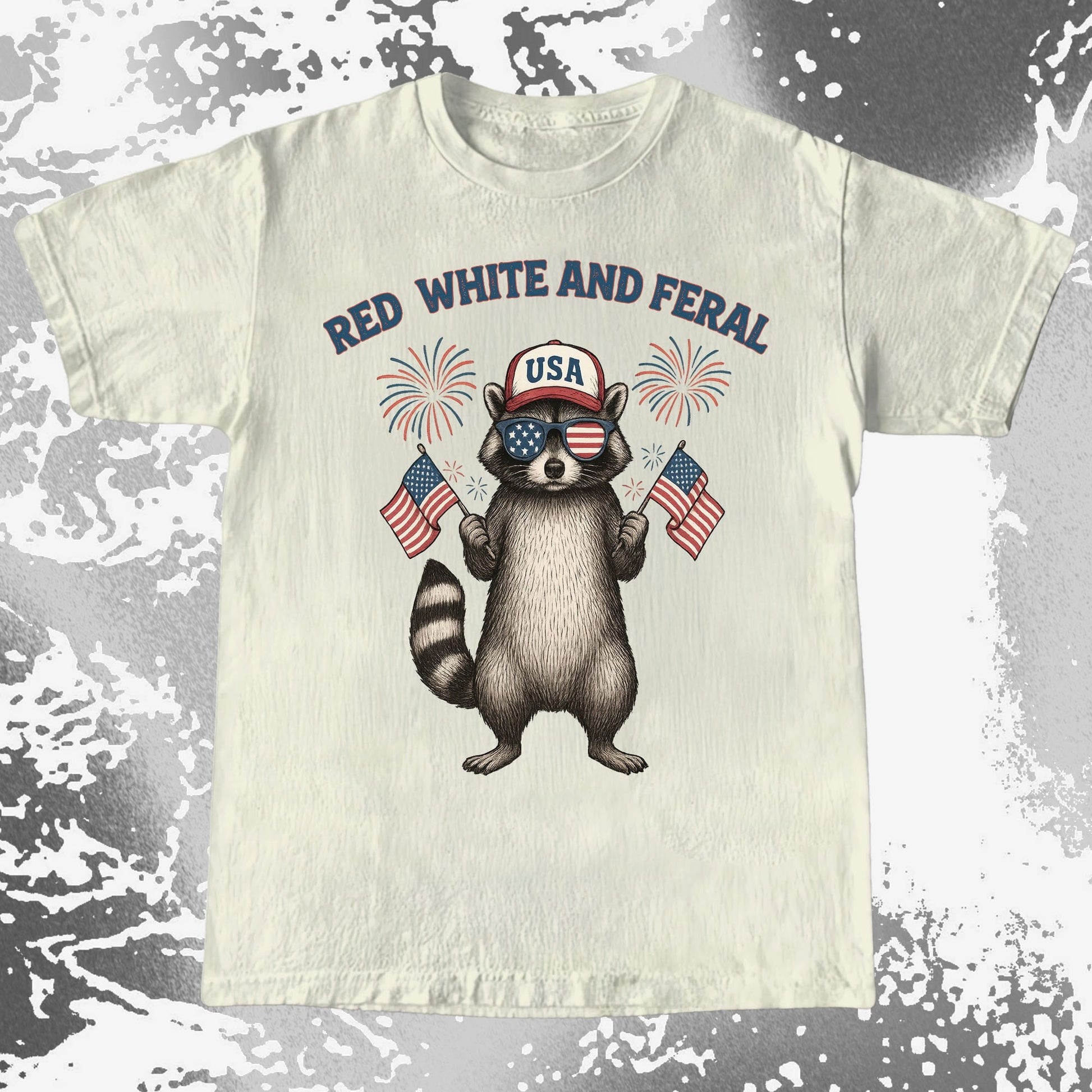 Red White And Feral Raccoon USA Shirt, funny meme tee gift (view 4)