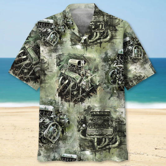 Drag Racing Engine Hawaiian Shirt - S - hawaiian shirt