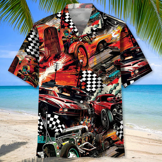 Drag Racing Retro Red Hawaiian Shirt - S - hawaiian shirt