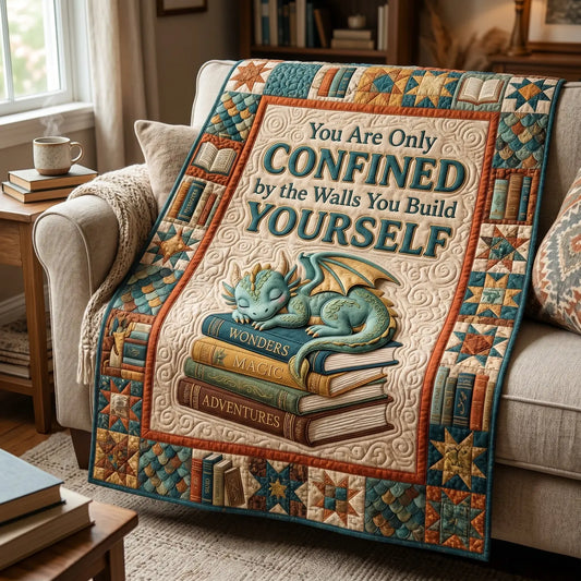 Dragon And Books Quilt Blanket