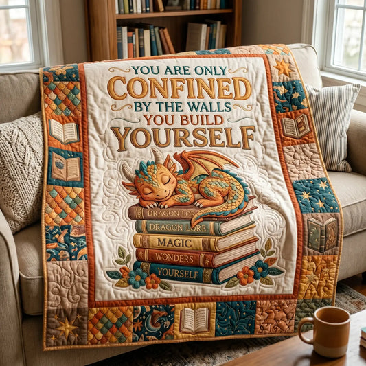 Dragon And Books Quilt Blanket