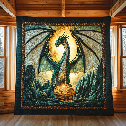 Dragon Emerald Flame Quilt Blanket