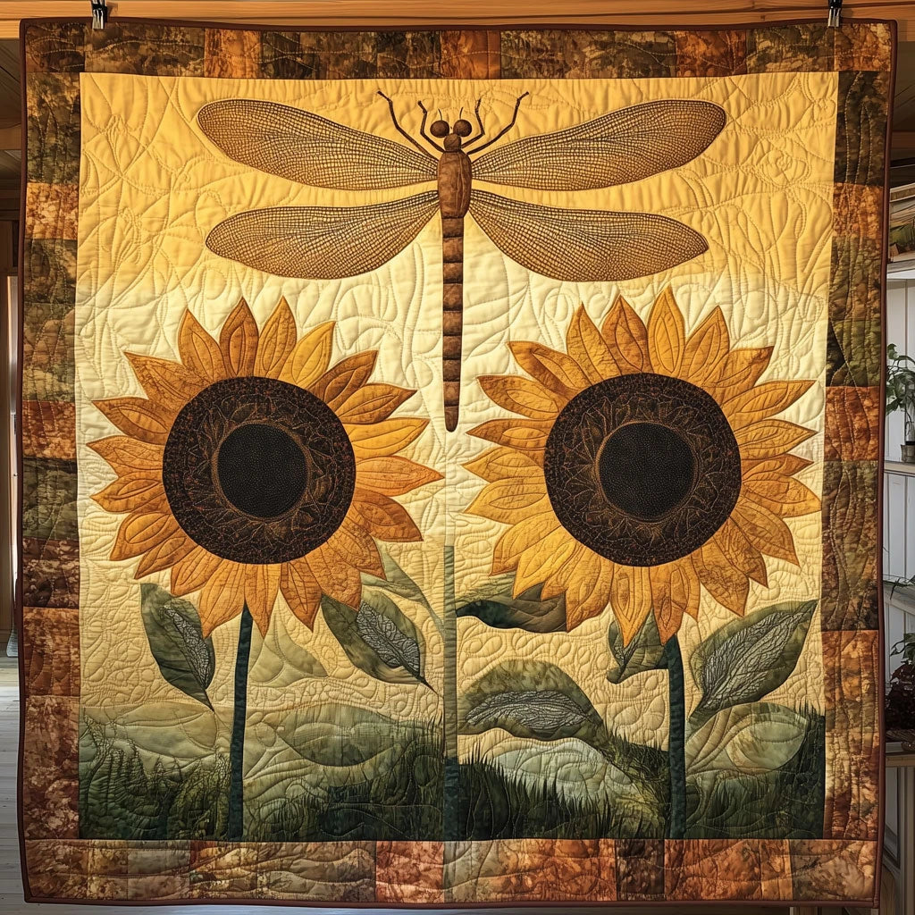 Dragonfly And Sunflowers Quilt Blanket