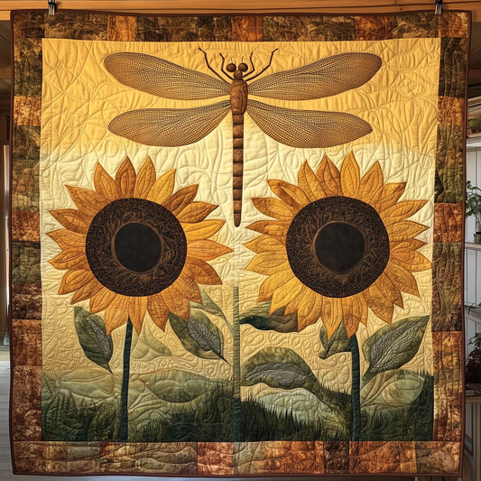 Dragonfly And Sunflowers Quilt Blanket