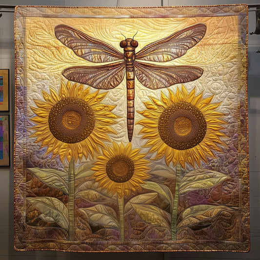 Dragonfly And Sunflowers Quilt Blanket