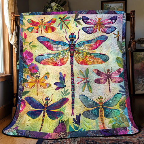 Dragonfly Colorful Garden Quilt Blanket