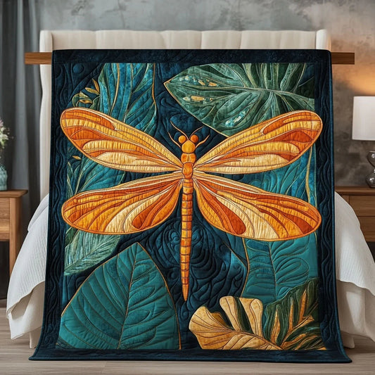 Dragonfly Green Garden Quilt Blanket