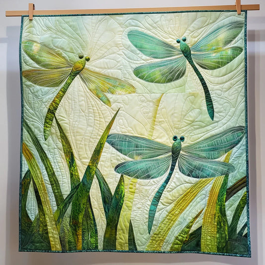 Dragonfly Hovers Above Grass Quilt Blanket