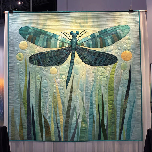 Dragonfly In Grass Field Quilt Blanket