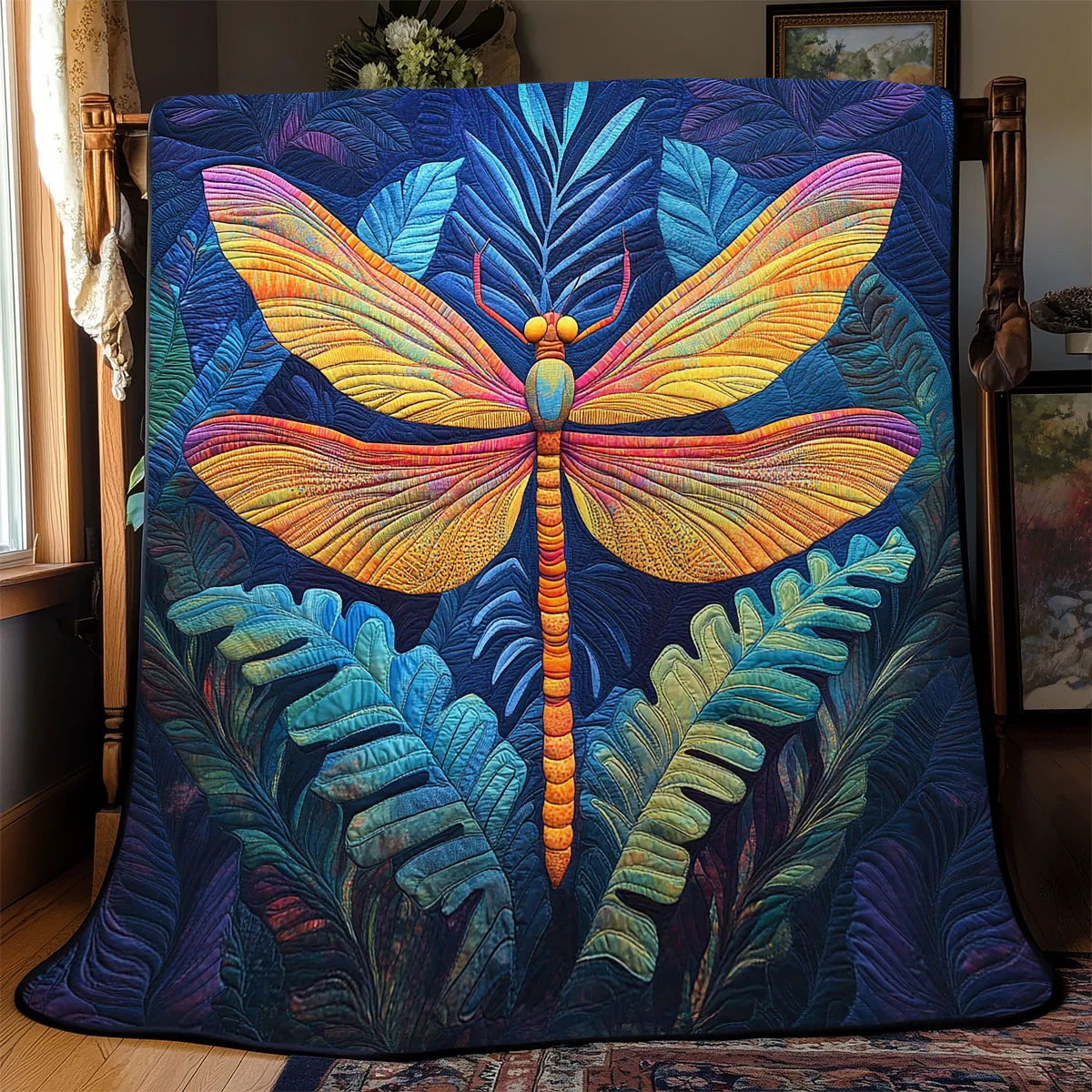Dragonfly Resting Quilt Blanket
