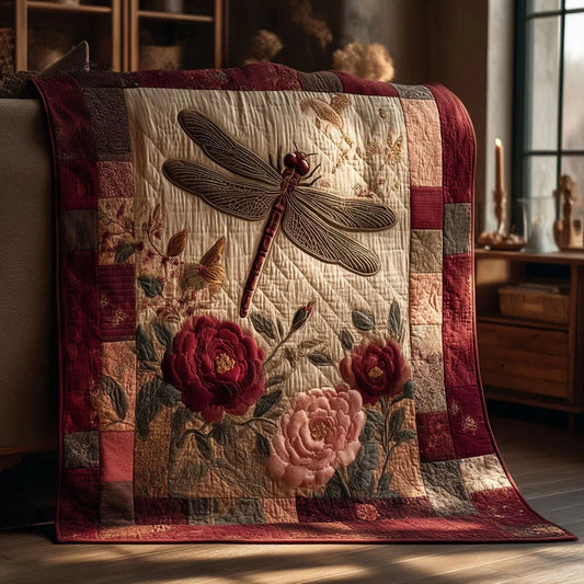 Dragonfly Rose Glow Quilt Blanket