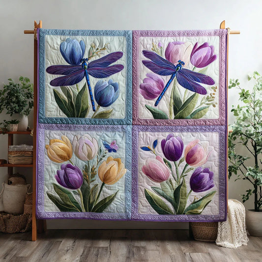 Dragonfly Tulip Charm Quilt Blanket