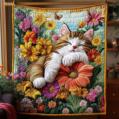 Dreamy Garden Cat Quilt Blanket