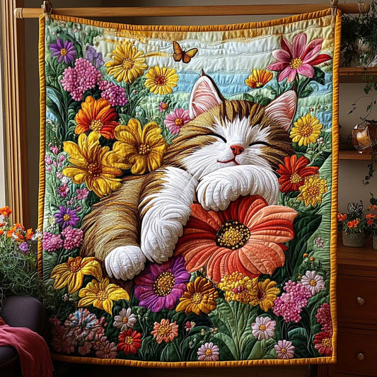 Dreamy Garden Cat Quilt Blanket