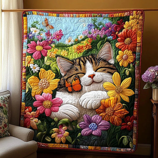 Dreamy Garden Cat Quilt Blanket
