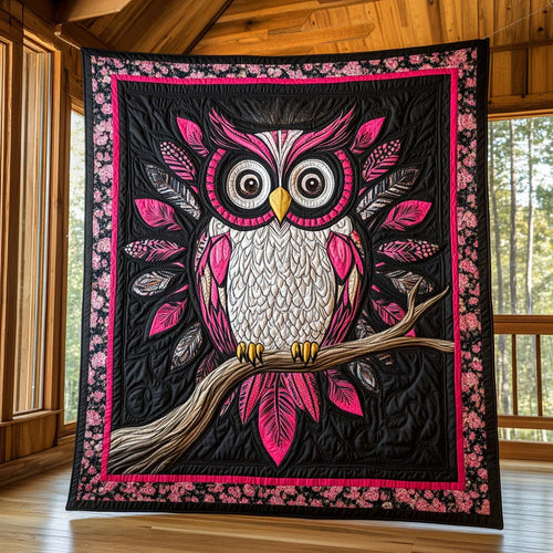 Dreamy Pink Owl Quilt Blanket