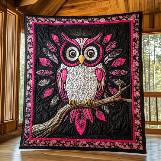 Dreamy Pink Owl Quilt Blanket