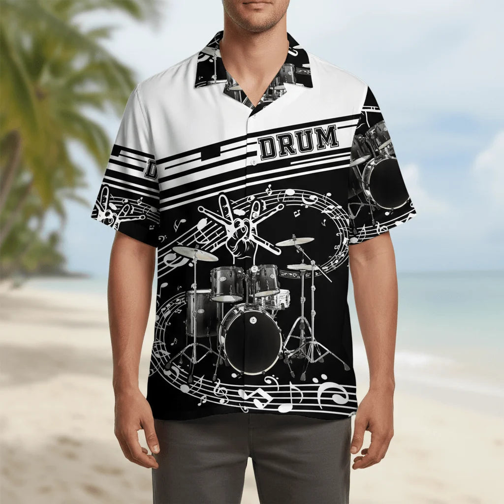Drum Black White Hawaiian Shirt