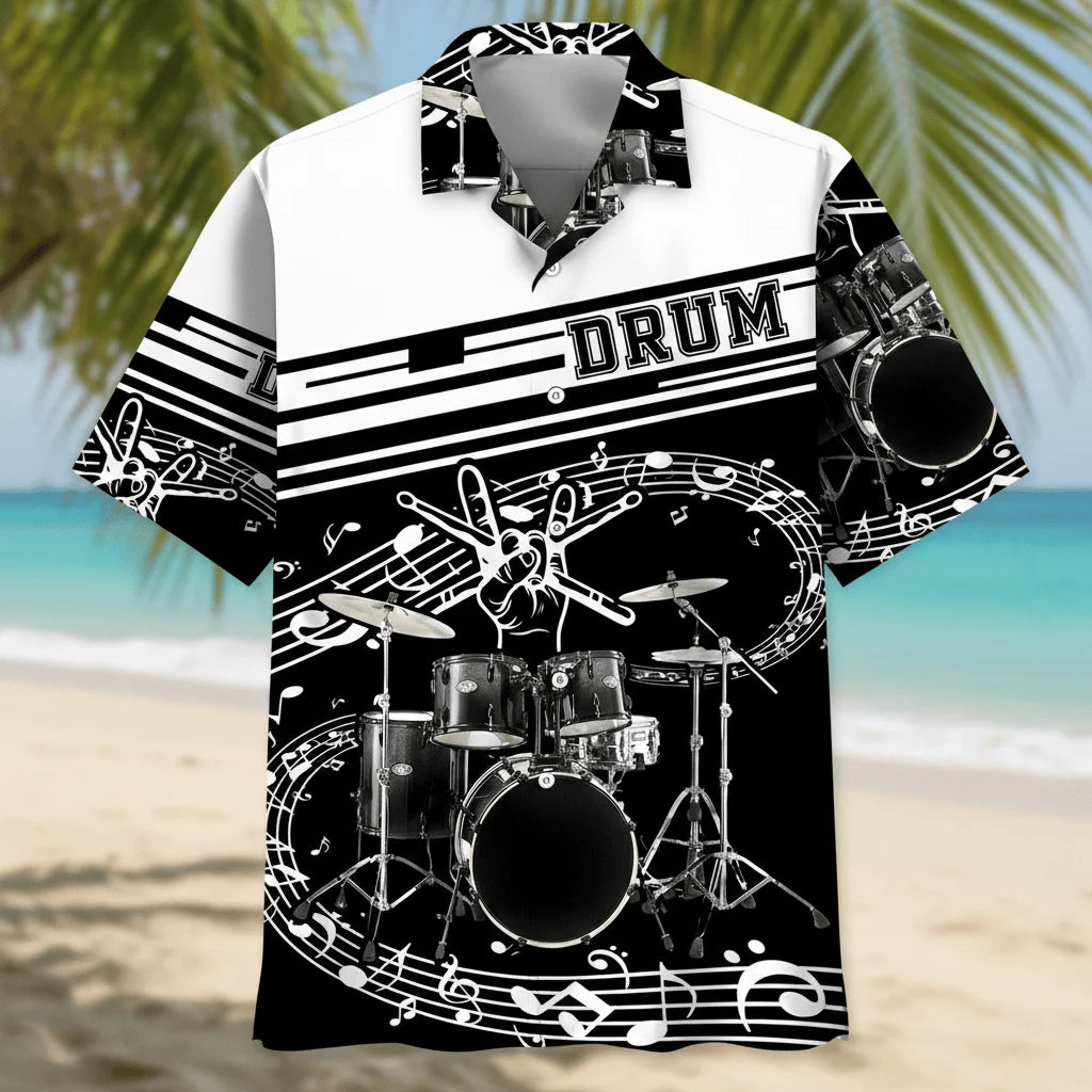 Drum Black White Hawaiian Shirt
