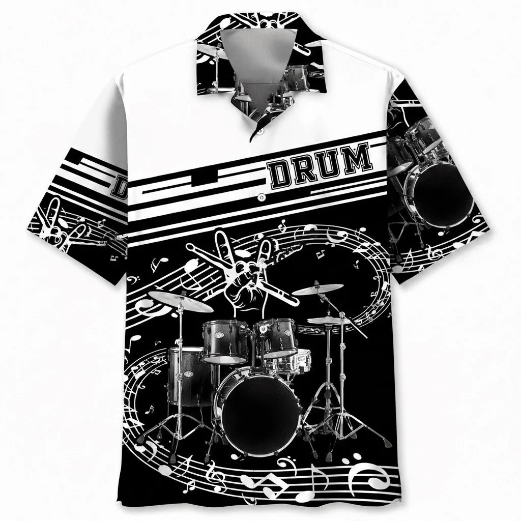Drum Black White Hawaiian Shirt