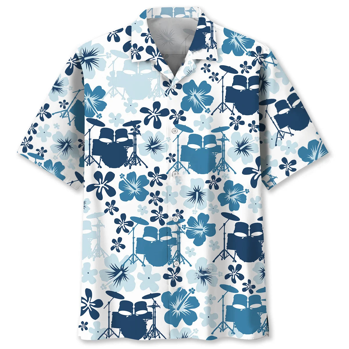 Drum Hibiscus Blue Hawaiian Shirt