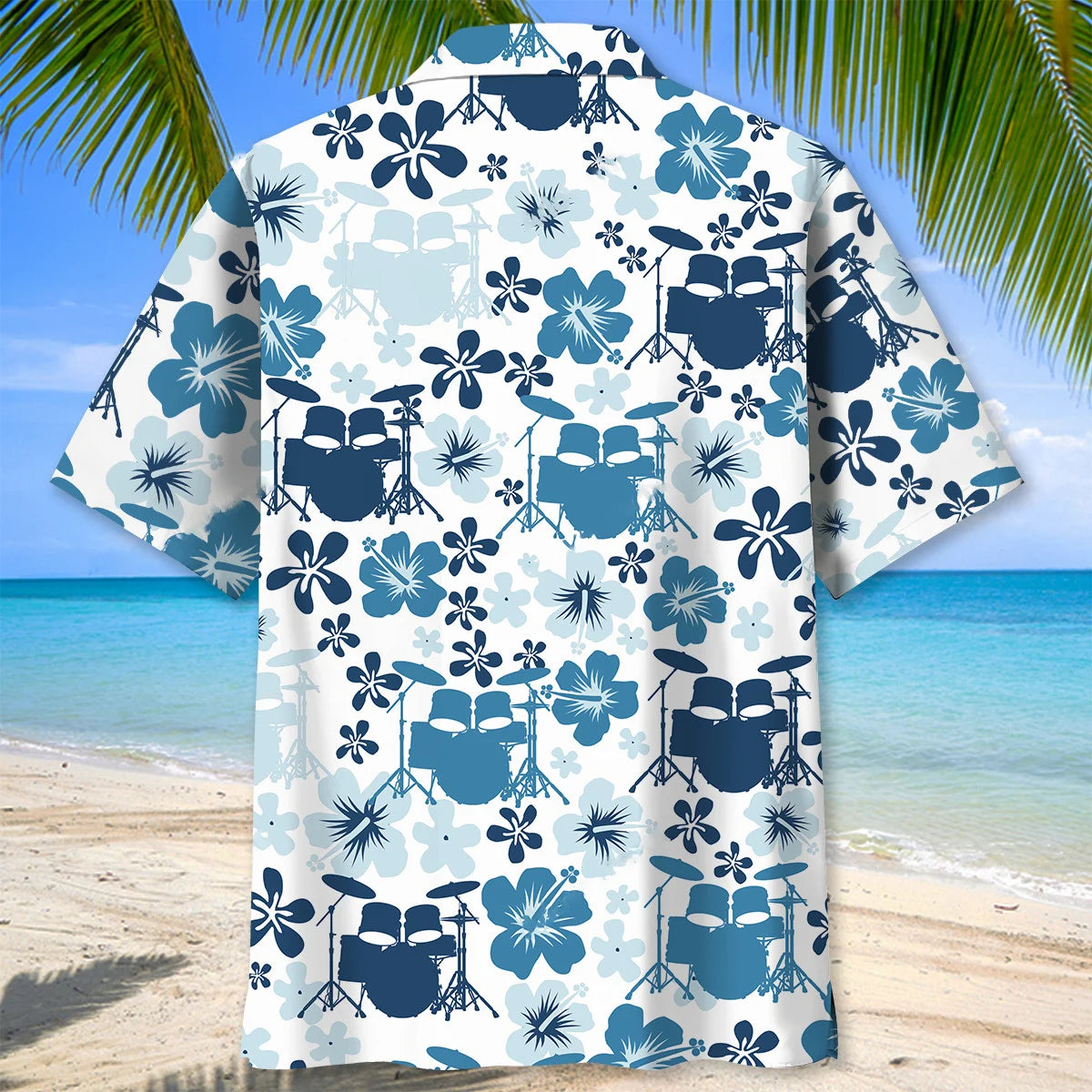 Drum Hibiscus Blue Hawaiian Shirt
